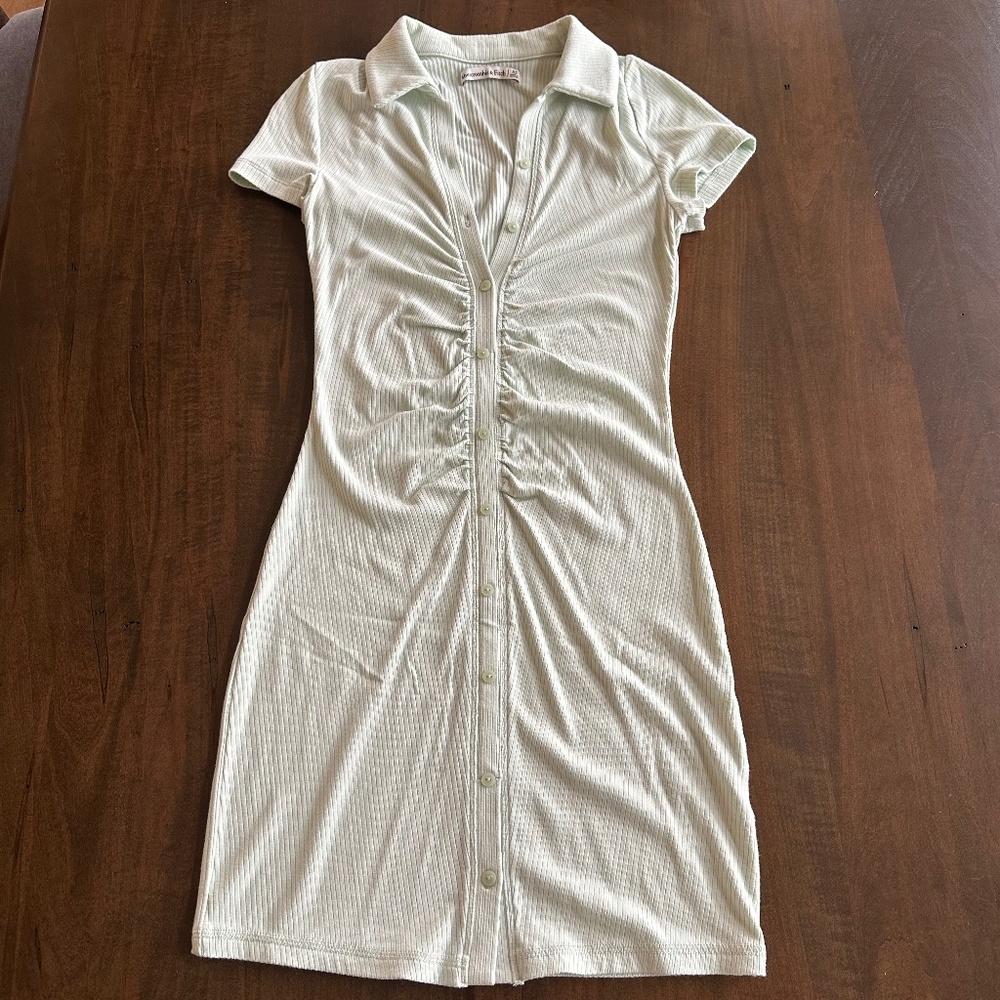 Abercrombie & Fitch Ruched Short Sleeves Button Down Polo Dress Mint Green Sz XS - Picture 2 of 9